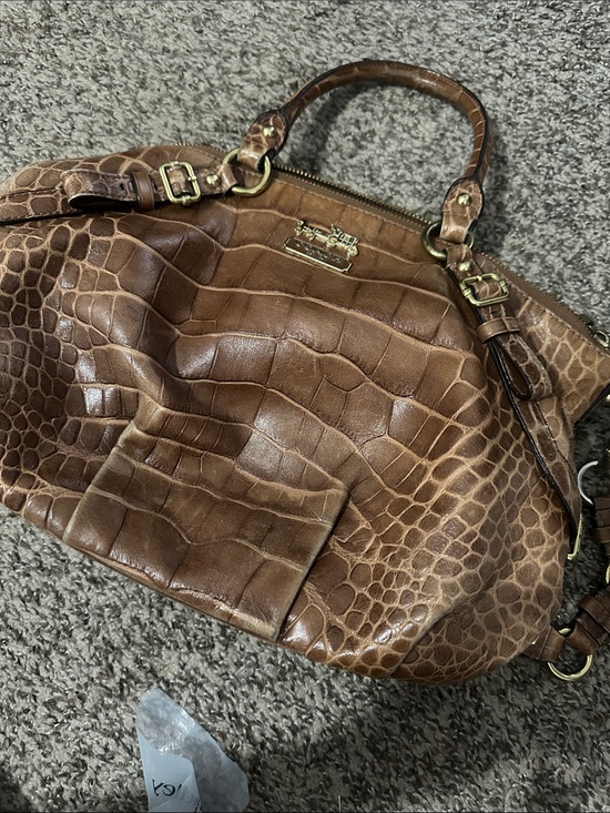 Coach Handbags - Coach Brown Croc-Embossed Leather Satchel with Gold Hardware